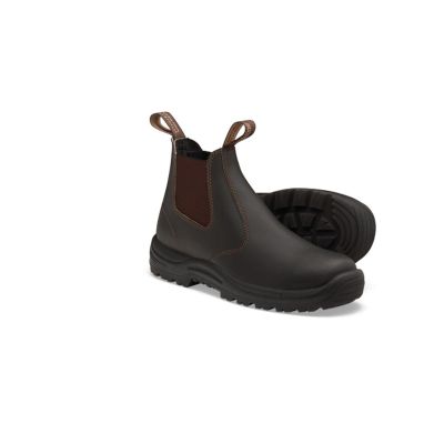 BLU490-085 image(0) - Blundstone Soft Toe Elastic Side Slip-on Boot, Water Resistant, Kick Guard, Stout Brown, AU size 8.5, US size 9.5