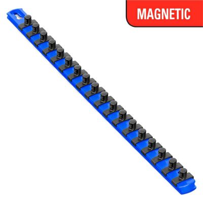 ERN8404M image(0) - Ernst Mfg. 18 Inch  3/8 Inch Magnetic Socket Organizer with Twist Lock Clips - Blue
