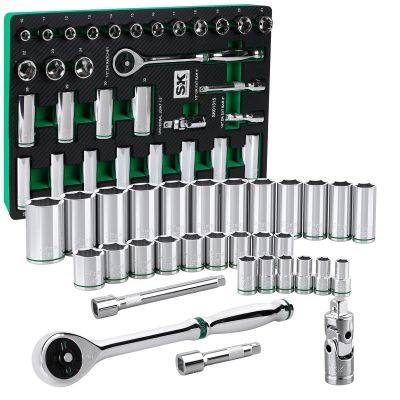 SKTSK01315-216P image(0) - S K Hand Tools 1/2" Drive, 31 Piece, 6 Point, Standard & Deep, Metric Chrome Socket Set with 216P Ratchet.  Packaged in EVA Foam tray