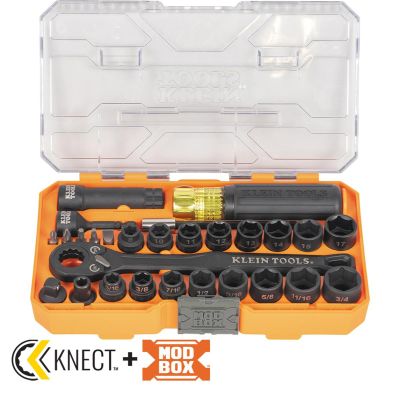 KLE65400KNECT image(0) - Klein Tools KNECT Essential Pass Through Impact Socket Set, SAE, Metric, 28-Piece