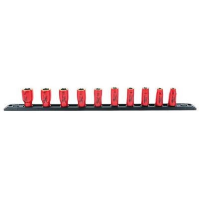 WIH31393 image(0) - Wiha Tools 1/4" Square Drive Socket Set on rail Includes Insul. Sockets 5, 6, 7, 8, 9, 10, 11,12, 13, 14mm