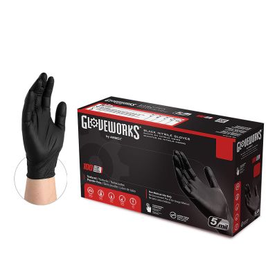 AMXGPNB42100 image(0) - Gloveworks Black Nitrile PF Ind Gloves, Small