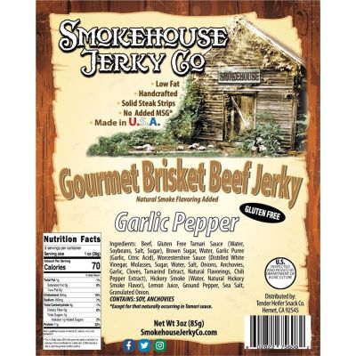 THS602822-756082 image(0) - Tender Heifer Snack Co. Garlic Pepper Brisket Beef Jerky - GLUTEN FREE - 3 oz