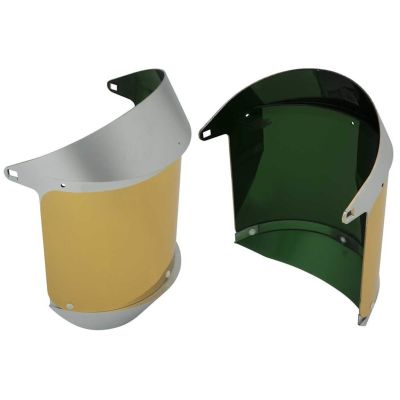 OBR24056AF image(0) - Oberon Face Shield Replacement Window - Polycarbonate - Dark Green Gold Heat Reflective Anti-Fog - With Lower Crown