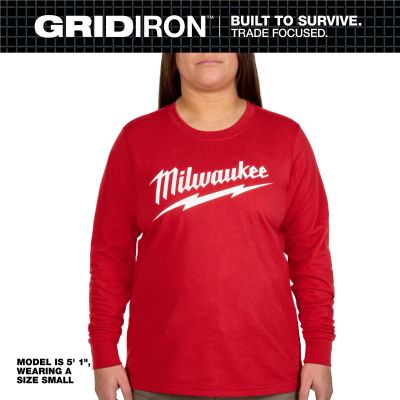 MLWF553R-2X image(0) - Milwaukee Tool Womens GRIDIRON Logo Tee - Long Sleeve Red 2X