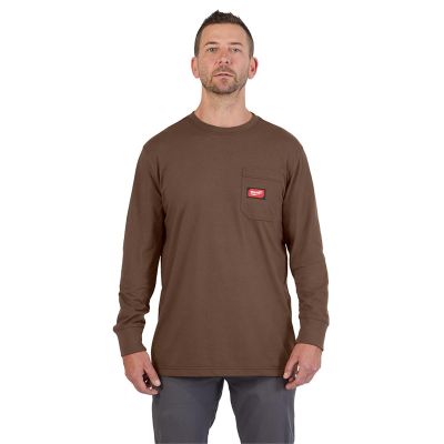 MLW606BR-S image(0) - Milwaukee Tool GRIDIRON Pocket T-Shirt - Long Sleeve Brown S