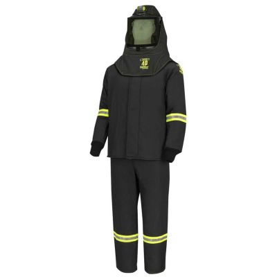 OBRTCG4B-EL-L image(0) - OBERON Suit Kit - Arc Flash - 40 Cal TCG - Comes with Hood, Coat and Bib Coveralls - with EZ Lift - Color: Black - Size: Large
