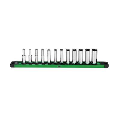 SKTSK01345 image(0) - S K Hand Tools 1/4" Drive, 12 Piece, 6 Point, Deep, Metric Chrome Socket Set.  Packaged on a Rail