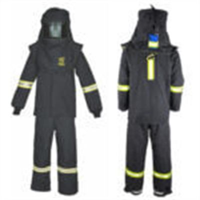 OBRTCG75B-ES-2XL-HVS image(0) - OBERON Suit Kit - Arc Flash - 75 Cal TCG - Comes with Hood, Coat, Bib Coveralls and  Fresh Air Arc Flash Hood Ventilation System - With Escape Strap - Color: Black - Size: 2XL
