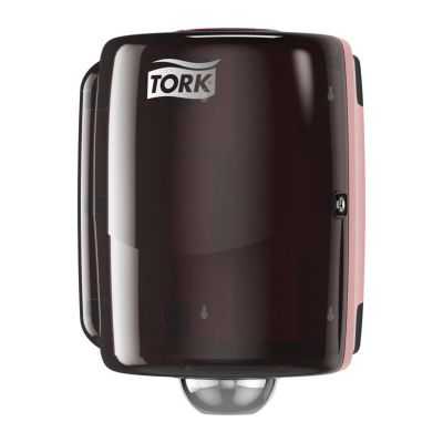 TOR653028A image(0) - Tork Molnlycke 653028 Maxi Centerfeed Dispenser, 11.9 in L x 17.6 in H x 12.9 in W, Plastic, Red/Smoke