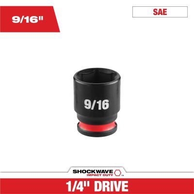 MLW49-66-6009 image(0) - Milwaukee Tool SHOCKWAVE&trade; Impact Duty 1/4" Drive 9/16" Standard 6 Point Socket