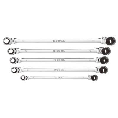 KTIXDDBM10 image(0) - K Tool International Ratcheting Wrench Set 5 Piece Metric Reversible Double Box Flexible Extra Long Universal Spline 90 Tooth