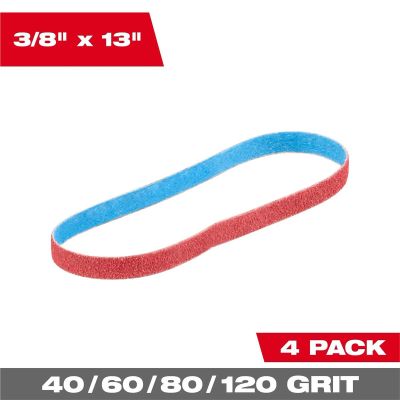 MLW48-80-7000 image(0) - Milwaukee Tool 3/8” x 13” 40/60/80/120 Grit Bandfile Belts &hyphen; 4 pack variety