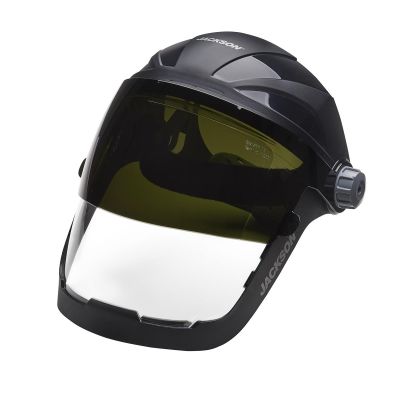 SRW14230 image(0) - Jackson Safety Face Shield - QUAD 500&trade; Premium Multi-Purpose Series - 9' x 12.125' x 0.060" Window - Clear AF with Shade 5 IR Flip Visor - 370 Speed Dial&trade; Headgear