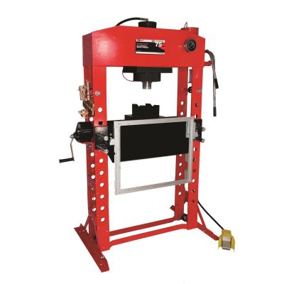 INT856ASD image(1) - American Forge & Foundry AFF - Shop Press - 75 Ton Capacity - Foot Operated Air Motor/Manual Pump W/ Hydraulic Ram - Built In Polycarbonate Press Guard - 10 pc  Pin & Bearing Press Adapter Set Included - SUPER DUTY