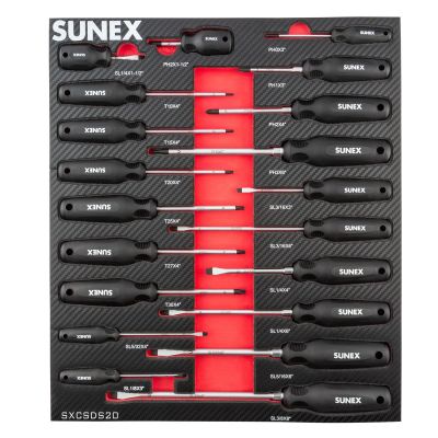 SUNSXCSDS20 image(0) - SUNEX Phillips Slotted and Torx Magnetic 20 Piece Screwdriver Set in EVA Foam
