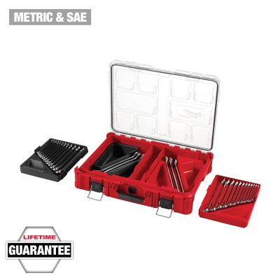 MLW48-22-9485 image(0) - Milwaukee Tool 30pc Metric & SAE Combination Wrench Set with PACKOUT&trade; Organizer