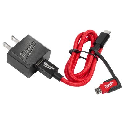 MLW48-59-1209 image(0) - Milwaukee Tool 3 Foot USB-C and 2.1A Wall Charger with Micro USB Adaptor