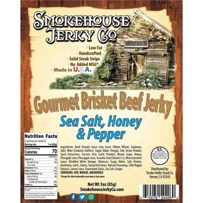 THS610079-544260 image(0) - Tender Heifer Snack Co. Sea Salt Honey & Pepper Brisket Beef Jerky - 3 oz