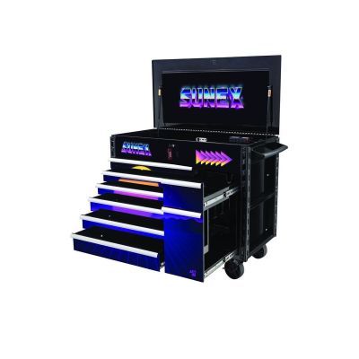 SUN8065PCBKSYNTH image(0) - SUNEX 50 Inch 7 Drawer Power Cart with Dedicated Power Tool Storage and Power - 80s Retro