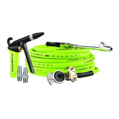 LEGHGH7-FZ image(0) - Legacy Manufacturing Flexzilla Truck Tire Inflator Kit - 6 Piece, 3/8 Inch x 60 Foot with X1 Blow Gun, Rubber Tip, Pro High Flow Coupler and Plugs, 30 Degree Dual Air Chuck, and Glad Hand