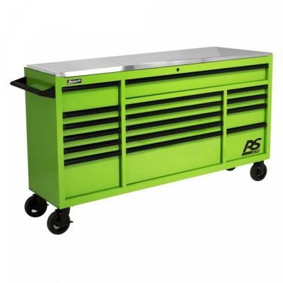 HOMLG04072164 image(0) - Homak Manufacturing 72 Inch RS Pro Roller Cabinet Stainless Steel Top - Monster Green