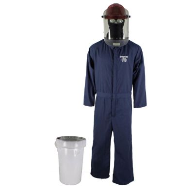 OBRTCG2P-BKT-NB-L image(0) - Oberon Bucket Kit - Arc Flash - 12 Cal TCG2P™ - Comes With Coveralls, Hard Cap, Face Shield, Balaclava & Storage Bucket - Color: Navy Blue - Size: Large