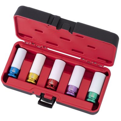 INT58006 image(0) - American Forge & Foundry American Forge & Foundry AFF - Mag Wheel Protective Deep Impact Socket Set - 1/2" Drive - 5 Pc - 17mm,19mm (3/4"),21mm,13/16",22mm (7/8")