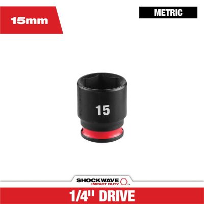 MLW49-66-6035 image(0) - Milwaukee Tool SHOCKWAVE&trade; Impact Duty 1/4" Drive 15MM Standard 6 Point Socket
