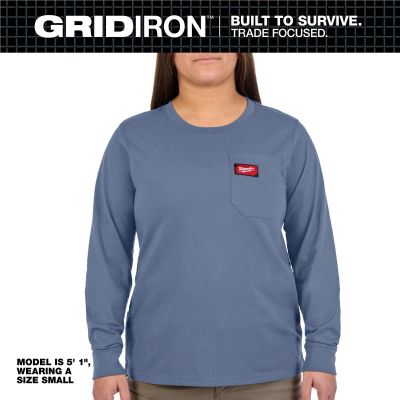MLWF551U-M image(0) - Milwaukee Tool Womens GRIDIRON Pocket T-Shirt - Long Sleeve Blue M