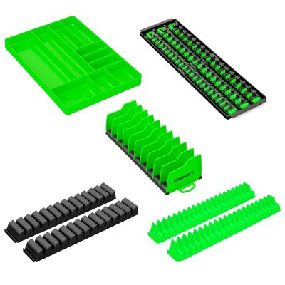 ERNGREENPACK-TDE26 image(0) - Ernst Mfg. TDE26 Show Pack - Tool Organizer Bundle: Screwdriver, Wrench, Plier, Socket, and Tray - Green
