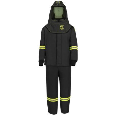 OBRTCG75B-EL-L-HVSL image(0) - Oberon Suit Kit - Arc Flash - 75 Cal TCG™ - Comes with Hood, Coat, Bib Coveralls and Fresh Air Arc Flash Hood Ventilation System & Light - With EZ Lift - Color: Black - Size: Large