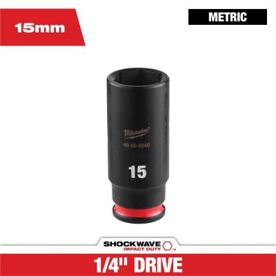 MLW49-66-6049 image(0) - Milwaukee Tool SHOCKWAVE&trade; Impact Duty 1/4" Drive 15MM Deep 6 Point Socket