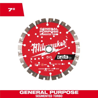 MLW49-93-7529 image(0) - Milwaukee Tool 7 Inch DIAMOND ULTRA Segmented Turbo, General Purpose Diamond Blade