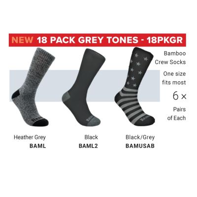 RDBRDB12PKGR image(0) - Redback 18 pair Variety Grey Sock Bundle