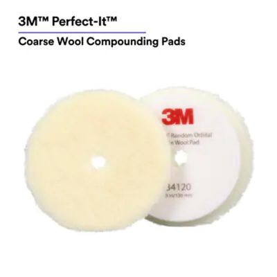 MMM34120 image(0) - 3M Perfect-It&trade; Random Orbital Coarse Wool Compounding Pad 34120, 5 Inch (130 mm), White, 2 Pads/Bag