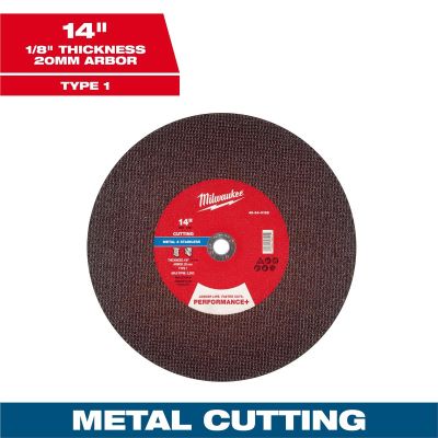 MLW49-94-0168 image(0) - Milwaukee Tool 14" x 1/8" x 20mm Performance+ Metal Cut Off Wheel - Type 1