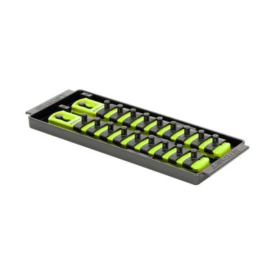 ERN8561HV image(0) - Ernst Mfg. 2 Rail Universal Twist Lock Socket Tray 8", HI-VIZ, with 18) 1/4" Socket Clips