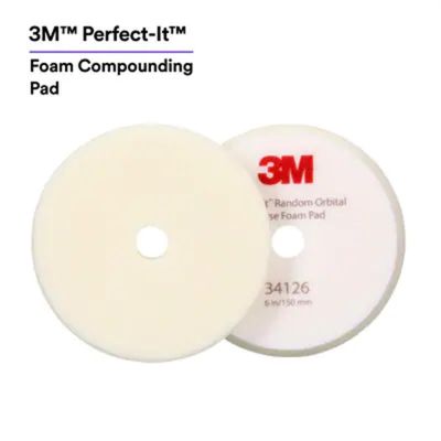 MMM34126 image(0) - 3M Perfect-It™ Random Orbital Foam Compounding Pad 34126, 6" (150 mm), White, 2 Pads/Bag