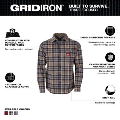 MLWM551G-L image(1) - Milwaukee Tool GRIDIRON Flannel Shirt - Gray - L