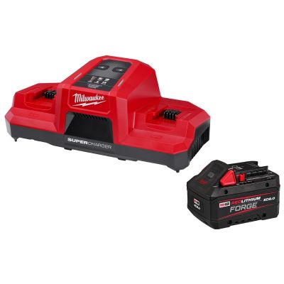 MLW48-59-1881SC image(0) - Milwaukee Tool M18 Dual Bay Simultaneous Super Charger Starter Kit with M18 18V Lithium-Ion REDLITHIUM FORGE XC 8.0 Ah Battery Pack