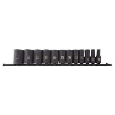 SUN3337A image(0) - SUNEX 12 Piece 3/8 Inch Dive 12pt SAE Semi-Deep Impact Socket Set on Rail