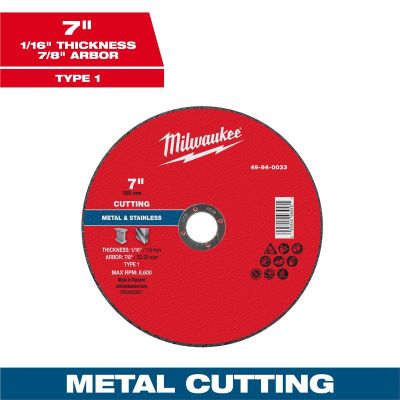 MLW49-94-0033 image(0) - Milwaukee Tool 7" x 1/16" x 7/8" Metal Cut Off Wheel -Type 1