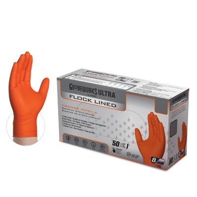 AMXGWUOFN44050 image(0) - Gloveworks Ultra Flock Lined RDT Orange Nitrile Gloves - Medium