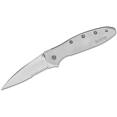 KER1660ST image(0) - Kershaw Leek-Serrated Assisted Open Frame Lock Drop Point Blade EDC Folding Pocket Knife - Silver