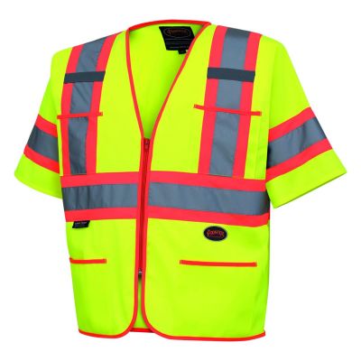 SRWV1023560U-L image(0) - Pioneer Polyester Tricot Sleeved Safety Vest  - Color:  Hi-Vis Yellow/Green  - Size: L