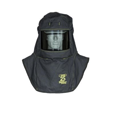 OBRTCG25-A4 image(0) - OBERON Hood with A4 Hard Hat Adapters - Arc Flash - 25 Cal TCG - Color: Black - Window: True Color Grey (TCG)
