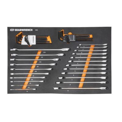 KDT86528 image(0) - GearWrench 44 Piece 90T SAE/Metric Combination Ratcheting Wrench & Long Arm Hex Key Set with Foam Storage Tray