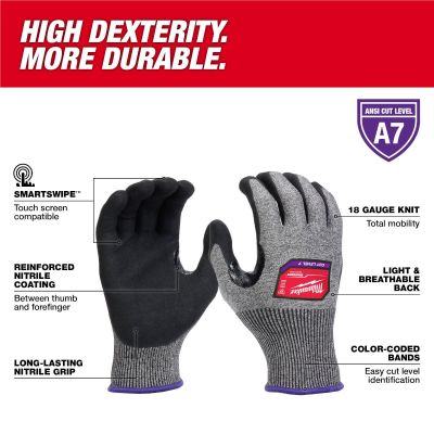 MLW48-73-7012 image(1) - Milwaukee Tool Cut Level 7 High-Dexterity Nitrile Dipped Gloves - Large