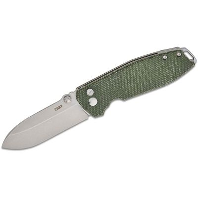CRK2495GR image(0) - CRKT (Columbia River Knife) Squid XM D2 Stonewash Plain Blade Folding Knife with Button Lock Micarta Handle - Green
